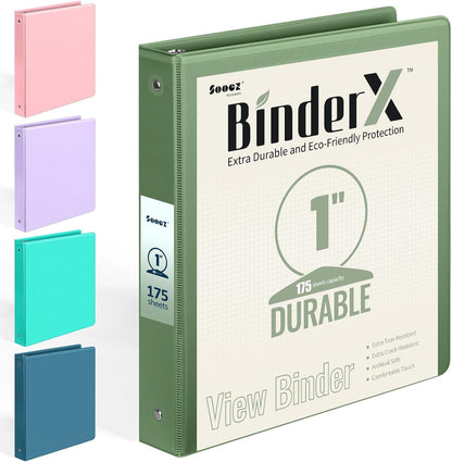 BinderX Extra Durable 3 Ring Binder, Round Rings 1 Inch Binder, Fits 175 Sheets of 8.5x11 Paper, Customizable View Cover with Inside Pockets, Cute 1" Binders, 1 Inch Binders 3 Ring, Pink