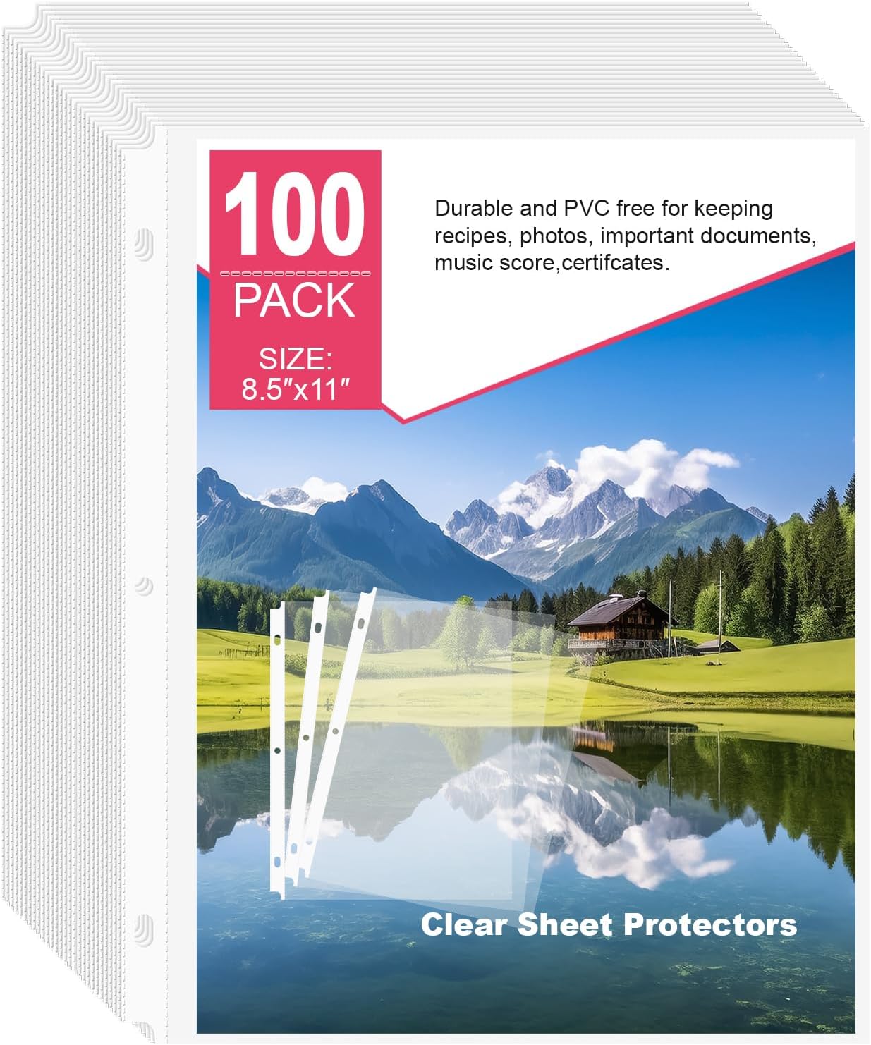 Sheet Protectors 50 Pack | Fits 8.5x11 Paper & 3-Ring Binders | Glare-Reducing Textured Surface with Reinforced Edges | Acid-Free Top-Loading for Home, School & Office