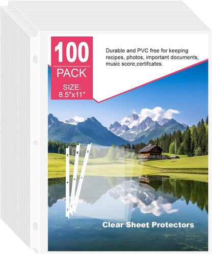 Sheet Protectors 50 Pack | Fits 8.5x11 Paper & 3-Ring Binders | Glare-Reducing Textured Surface with Reinforced Edges | Acid-Free Top-Loading for Home, School & Office