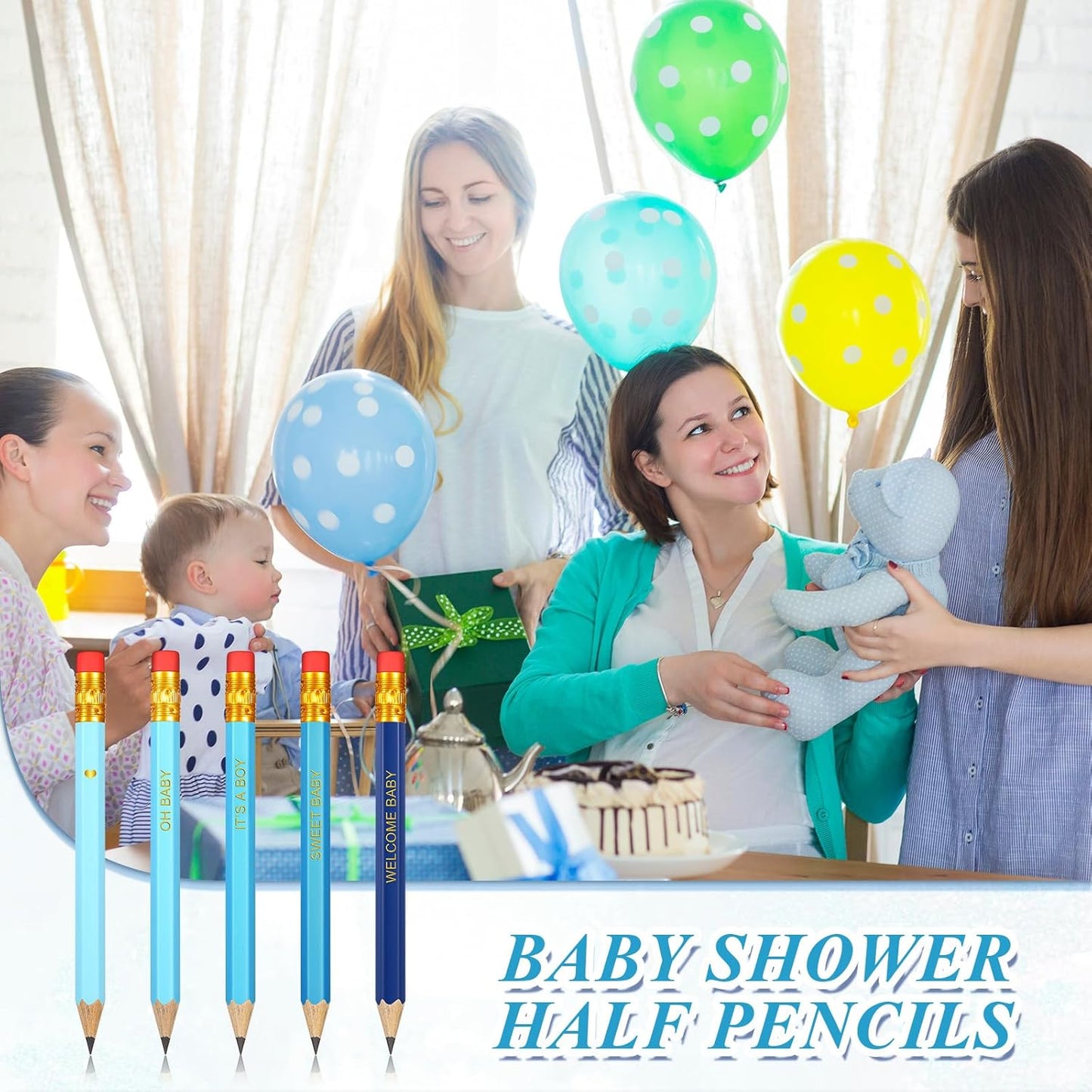 Crtiin 50 Pieces Baby Shower Pencils for Activities Mini Golf Half Pencils, Presharpened with Erasers, 4 Inch(Wood Color,Simple Style)