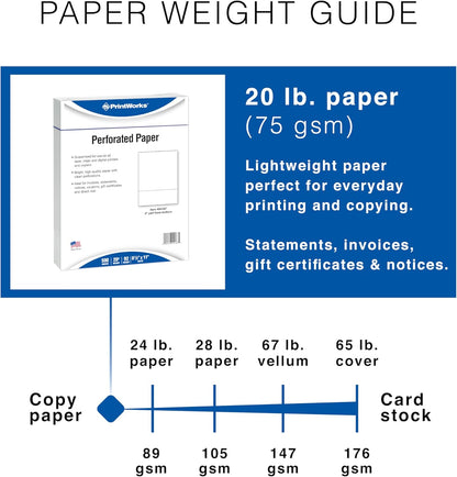 PrintWorks Professional 3 2/3" Horizontal Perforated Paper 8.5” x 11” - Perfect For W-2, 1099, & Statement Use - Made in the USA - 500 Sheets - 20 lb - Printer Compatible - White (04124)