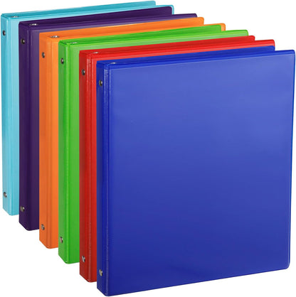 CIXILDTS 1-Inch Round Ring Binders, Standard 3 Ring Binder Fit Letter Size Paper, Presentation View Binders, 6 Packs, Assorted