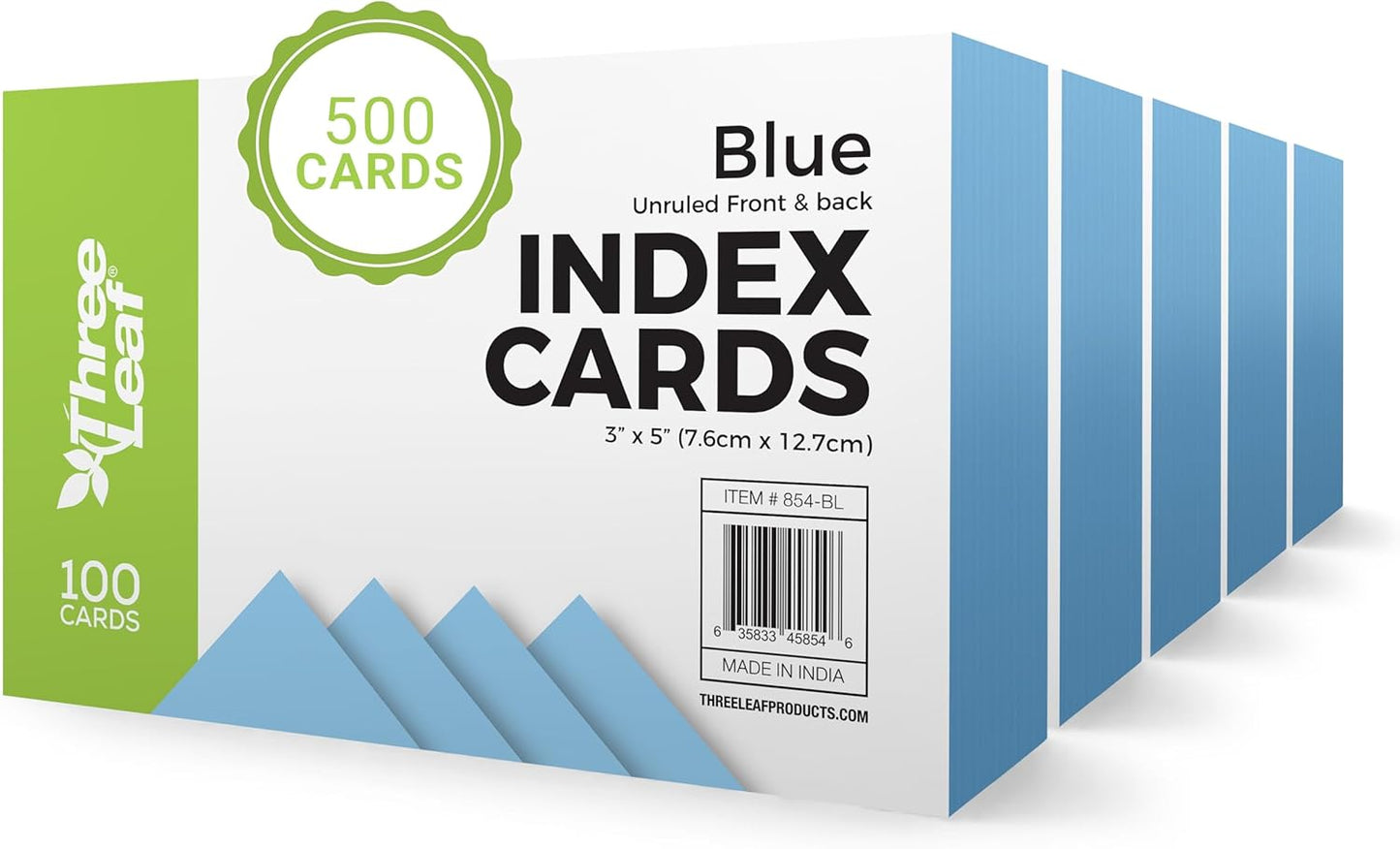THREE LEAF 3 X 5, INDEX CARDS RULED, 100 CT. WHITE, Ruled Flash Cards, Study Card, Memo Pad, For To-Do List, Art And Craft Projects