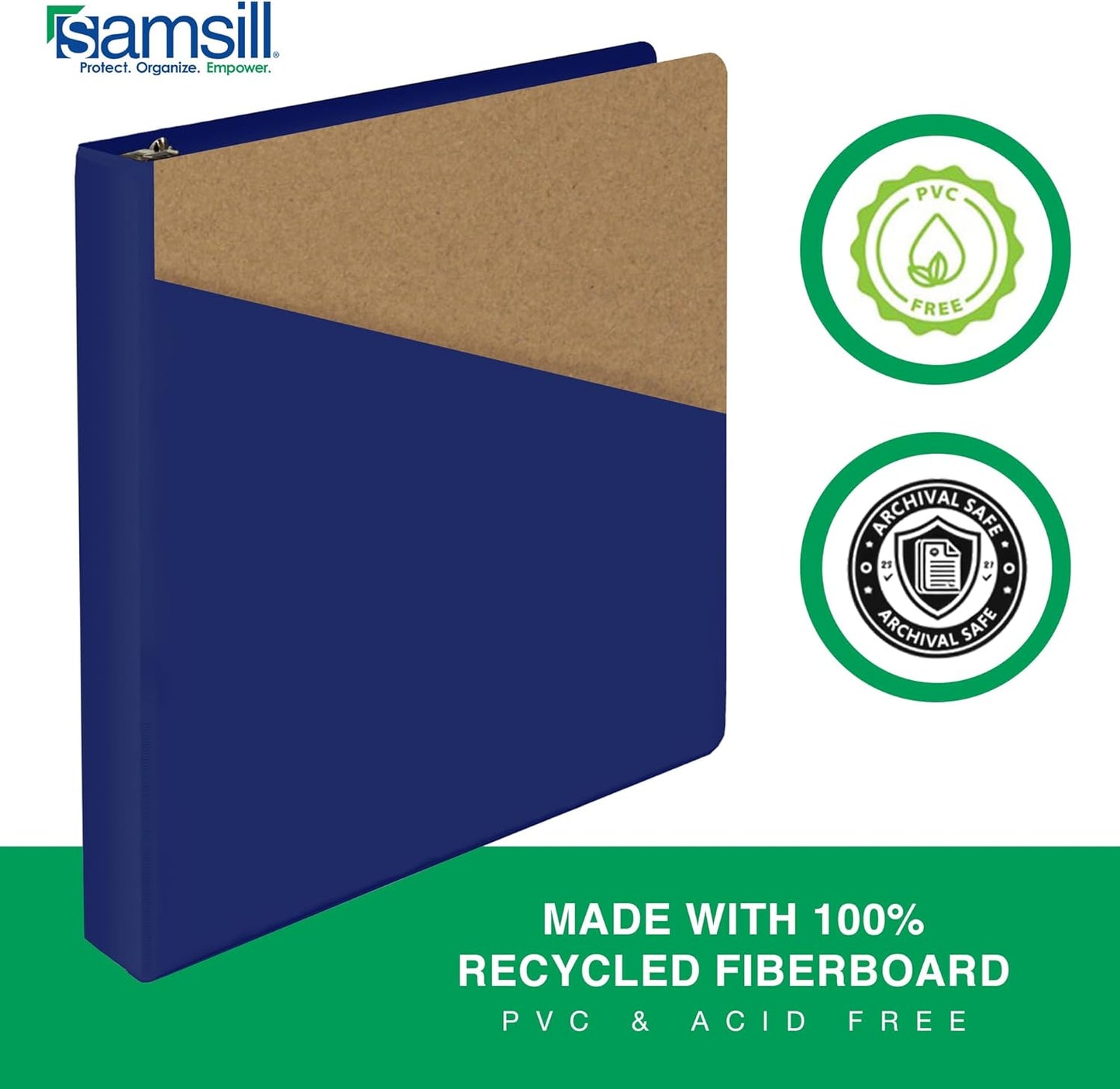 Samsill Durable 4 inch 3 Ring Binder, D Ring Binder, 100% Recycled Chipboard, Black, 2 Pack