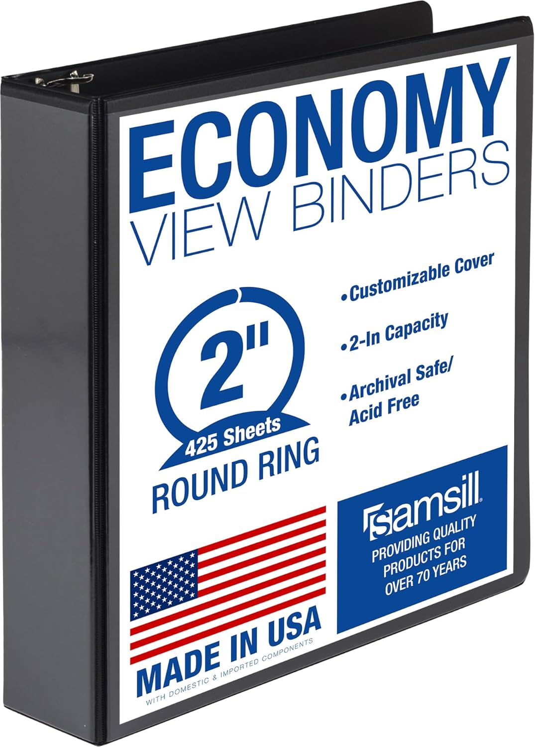 Samsill 3 Inch 3 Ring Binders, Economy Round Ring, Clear View Cover, 550 Sheet Capacity - for School, Home, Office - Black, 4 Pack