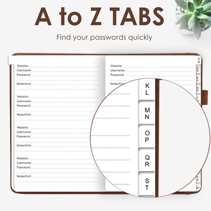 Elegant Password Book with Alphabetical Tabs - Hardcover Password Book for Internet Website Address Login - 5.2" x 7.6" Password Keeper and Organizer w/Notes Section & Back Pocket (Turquoise)