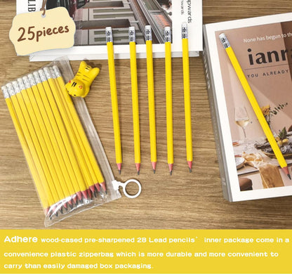 Adhere 25pcs Woodcase Pencils with Eraser Premium Pre-Sharpened Hexagon Graphite 2B pencils ideal for home, office writing including a Free Sharpener(Pink・25pcs)