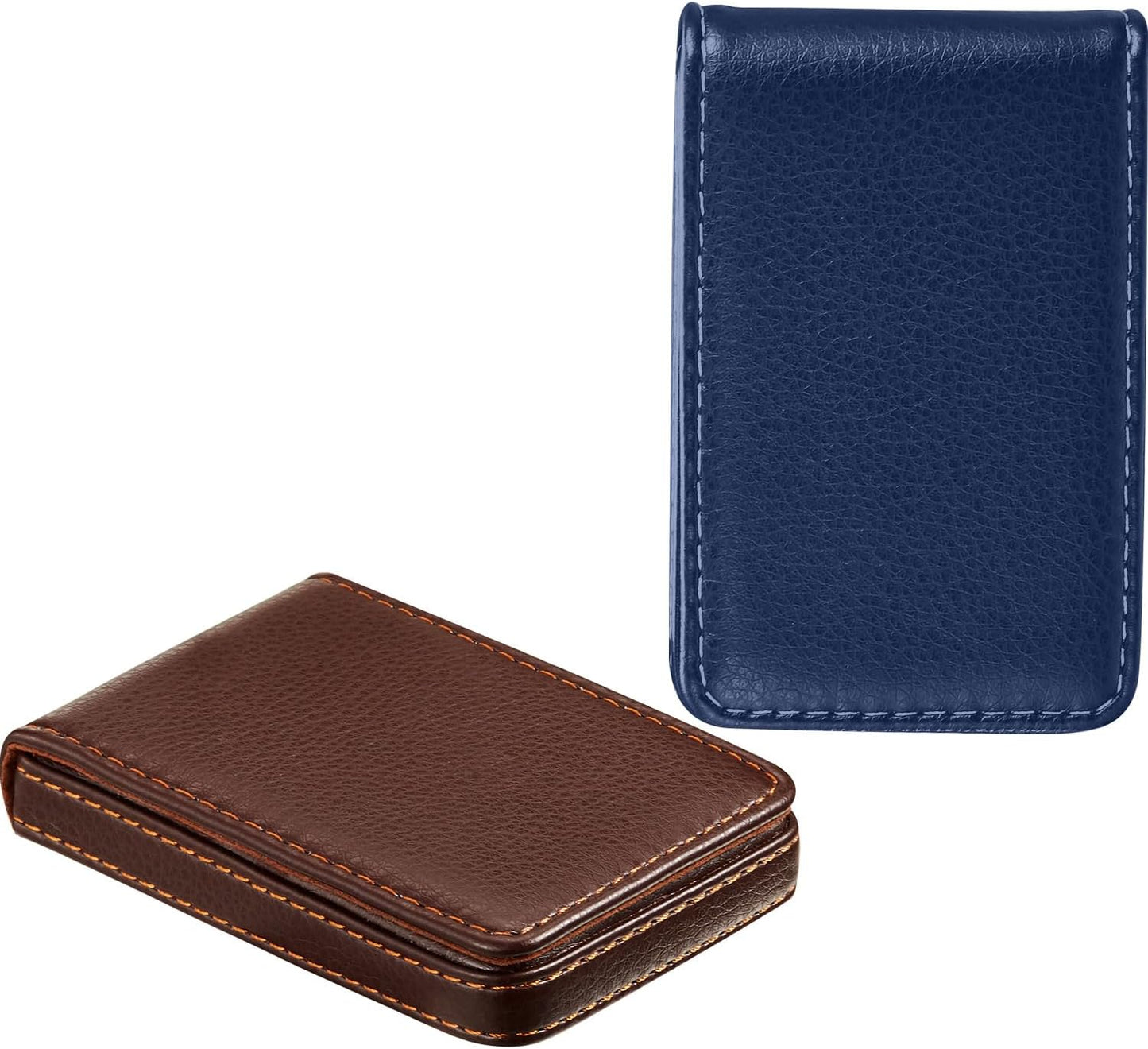 Outus 2 Pieces Business Card Holder, PU Leather Business Card Case Pocket Wallet with Magnetic Shut for Valentines Gift Men Women(Black and Coffee,Classic)