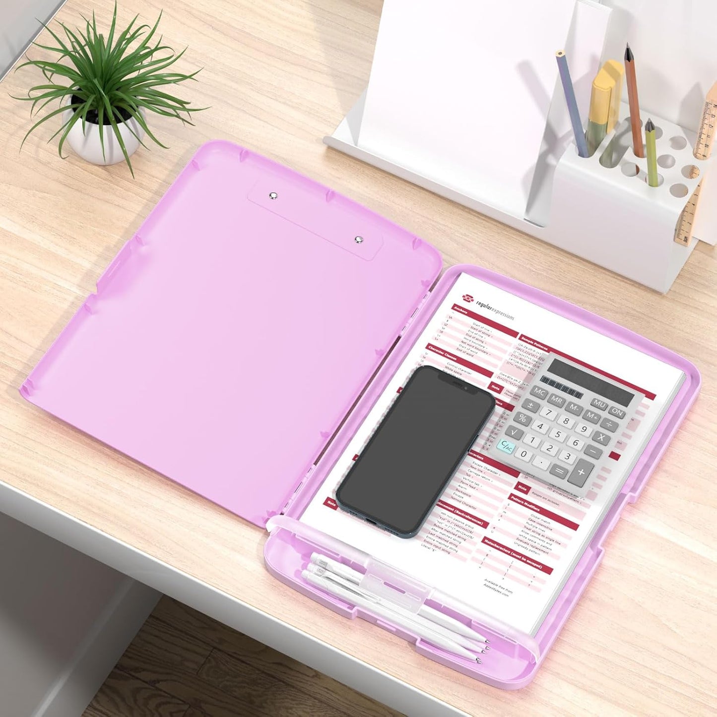 Rimilak Plastic Clipboard with Storage, 8.5 x 11 High Capacity Folio Nursing Case with Pen Holder, Size 14.2 x 9.6 x 1.2″ Folder Side-Opening for Classroom, Teacher, Smooth Writing, Dark Green