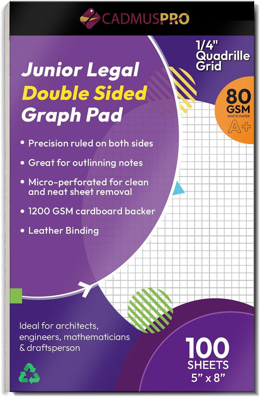 CADMUSPRO Graph Paper Pads 8.5x11 inch, 50 Sheets, Double-Sided, 80 GSM Quadrille Grid Math Notebook for students, Engineering Pad & Blueprint Drafting Paper, Architecture Sketch