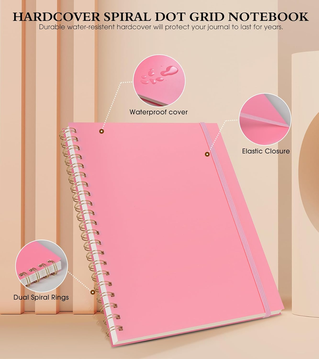 Spiral Notebook Journal 8.5” x 11”, A4 Large Pink Notebooks for Women Men, College Ruled Lined Journal, 100 GSM Paper, Plastic Hardcover Spiral Bound Journals for Work School Note Taking Business