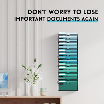 SUPEASY 10-Tier Wall File Organizer, Hanging Wall Files for Papers, Folders, Magazines, Clipboard, Wall Organizer for Office Home School Classroom, Black