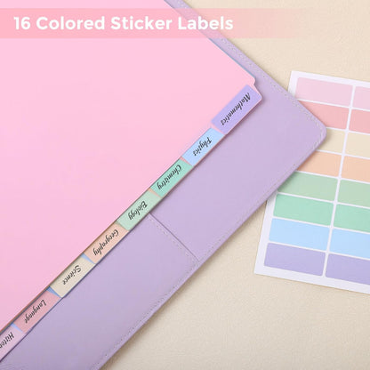 SKYDUE 8 Tab Durable Plastic Dividers, Big Tab Dividers for 3 Ring Binder, Letter Size,Write & Erase Binder Dividers with Tabs, with Sticker Labels, 1 Set, Aesthetic Pastels Binder Dividers