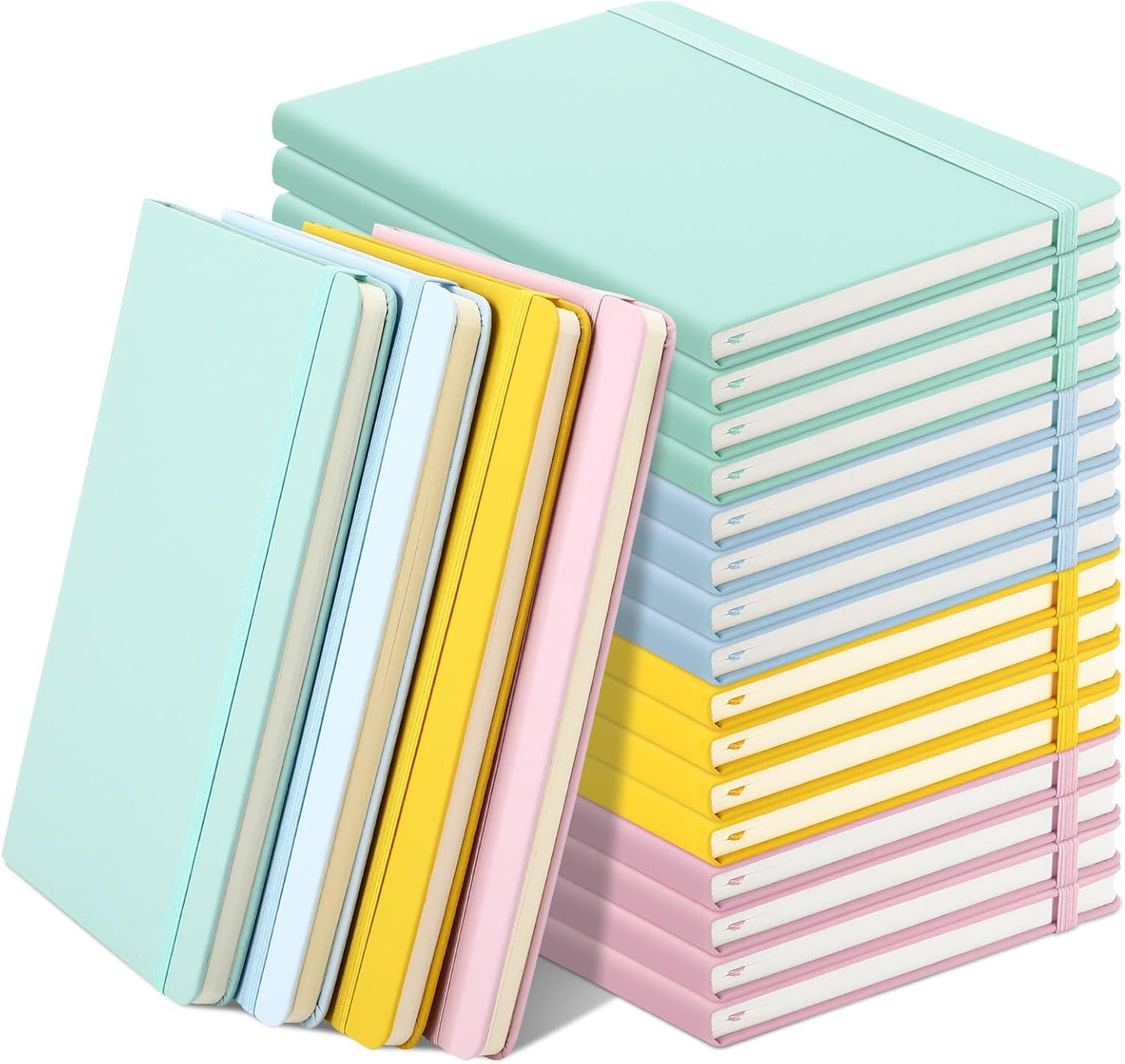 Honoson 20 Pack Lined Journal Notebooks A5 Hardcover Executive Notebook 5.5" x 8.3" PU Leather Wide Ruled Journals Bulk with Elastic Band for Home Business Office School Supplies(Black)