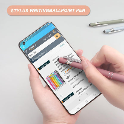 Bribobo 8 Pack Ballpoint Pen 2-in-1 Stylus Retractable Ballpoint Pen with Stylus tip, Metal Stylus Pen for Touch Screens, 1.0 mm Black Ink