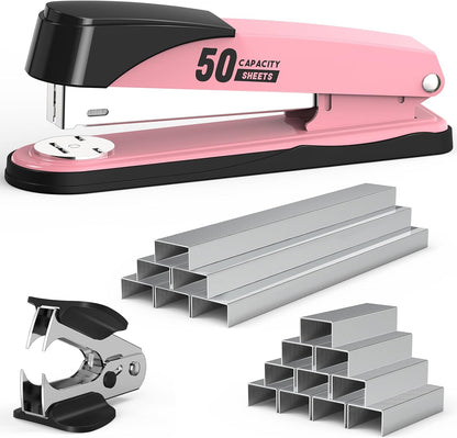 Metal Stapler Heavy Duty 50 Sheet Capacity with 1750 Staples and Staple Remover, Full Strip Staplers for Desk, No Jam, Non-Slip for Office & Classroom, Black