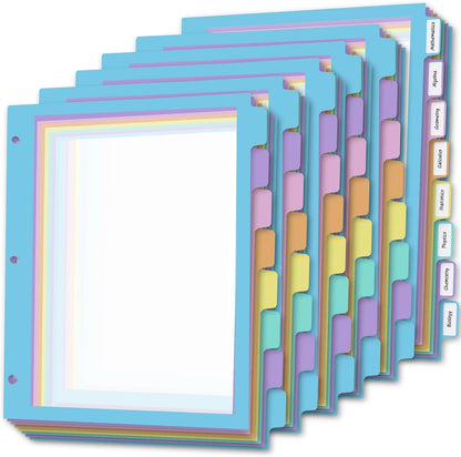 16Pcs/2 Set 8 Tab Dividers, Clear Plastic Binder Dividers with Tabs, for 3 Ring Binder, Letter Size, Multicolor