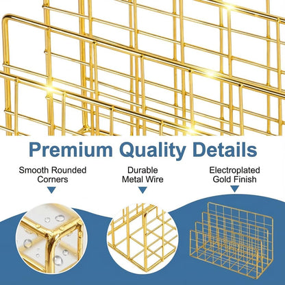 Simmer Stone Gold Letter Sorter Organizer for Desk, Premium Plated Metal Mail Holder with 3 Upright Slots, Ultra-Stable & Non-Wobbling Desktop Organizer for Envelopes, Documents, Palettes 9.5“ x 4.7 ”