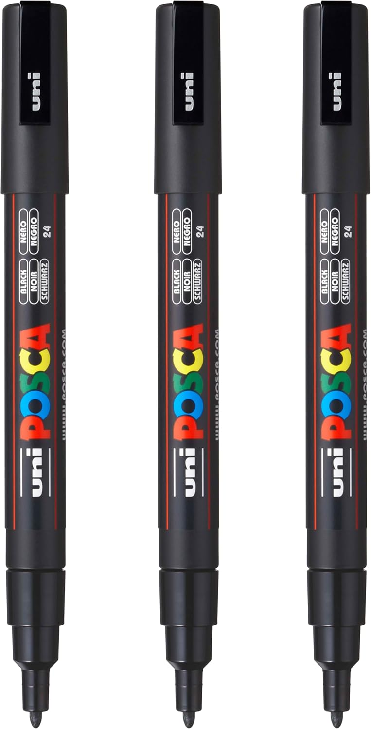posca PC-3M Water-Based Paint Markers, Reversible Fine Tip (0.9-1.3mm), Pink, 3 Count