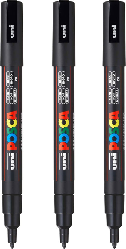 posca PC-3M Water-Based Paint Markers, Reversible Fine Tip (0.9-1.3mm), Pink, 3 Count