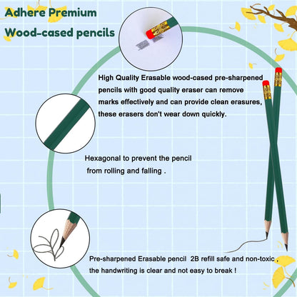 Adhere 25pcs Woodcase Pencils with Eraser Premium Pre-Sharpened Hexagon Graphite 2B pencils ideal for home, office writing including a Free Sharpener(Pink・25pcs)