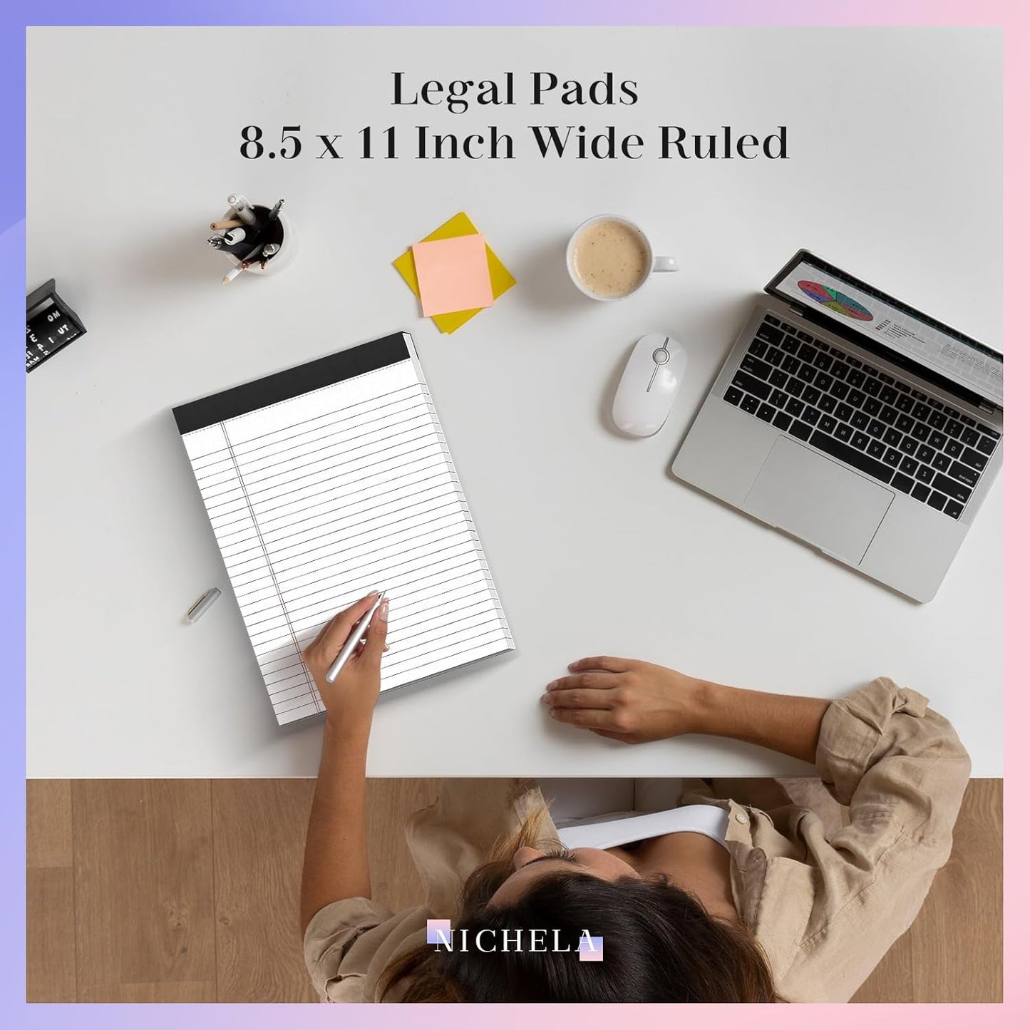 Nichela 2 Pack Legal Pads 8.5 x 11 White Note Pads 8.5 x 11 Notepad Micro Perforated Writing Pads Lined Paper Pads Wide Ruled Pad of Paper 30 Sheets Notebook for To-Do Lists, School & Office Supplies