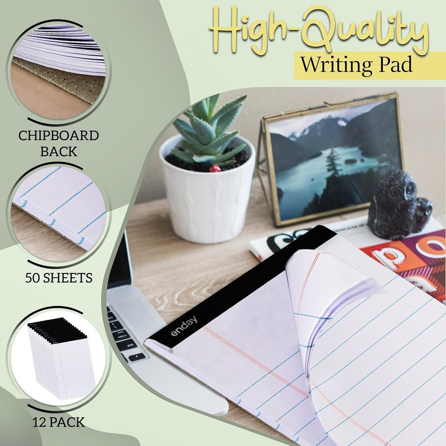 Enday 24 Pack Legal Pads 8.5 x 11 Inch, 50 Sheets per Notepad, White Note Pads, 1200 Sheets Writing Pads with Perforated Pages, White Paper Legal Pad for Work and Note-Taking