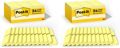 Post-it Notes, 1/3/8 x 1 7/8 in, 24 Sticky Notes Pads, 100 Sheets per Pad, Canary Yellow, The Original Post-it Note, School Supplies and Oﬃce Products
