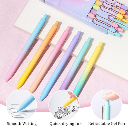 Drawdart Gel Pens, 6 Pcs Smooth Writing No Bleed & Smear, Black Ink Cute Fine Point (0.5mm), Retractable Aesthetic Journaling School Office Supplies for Women & Men