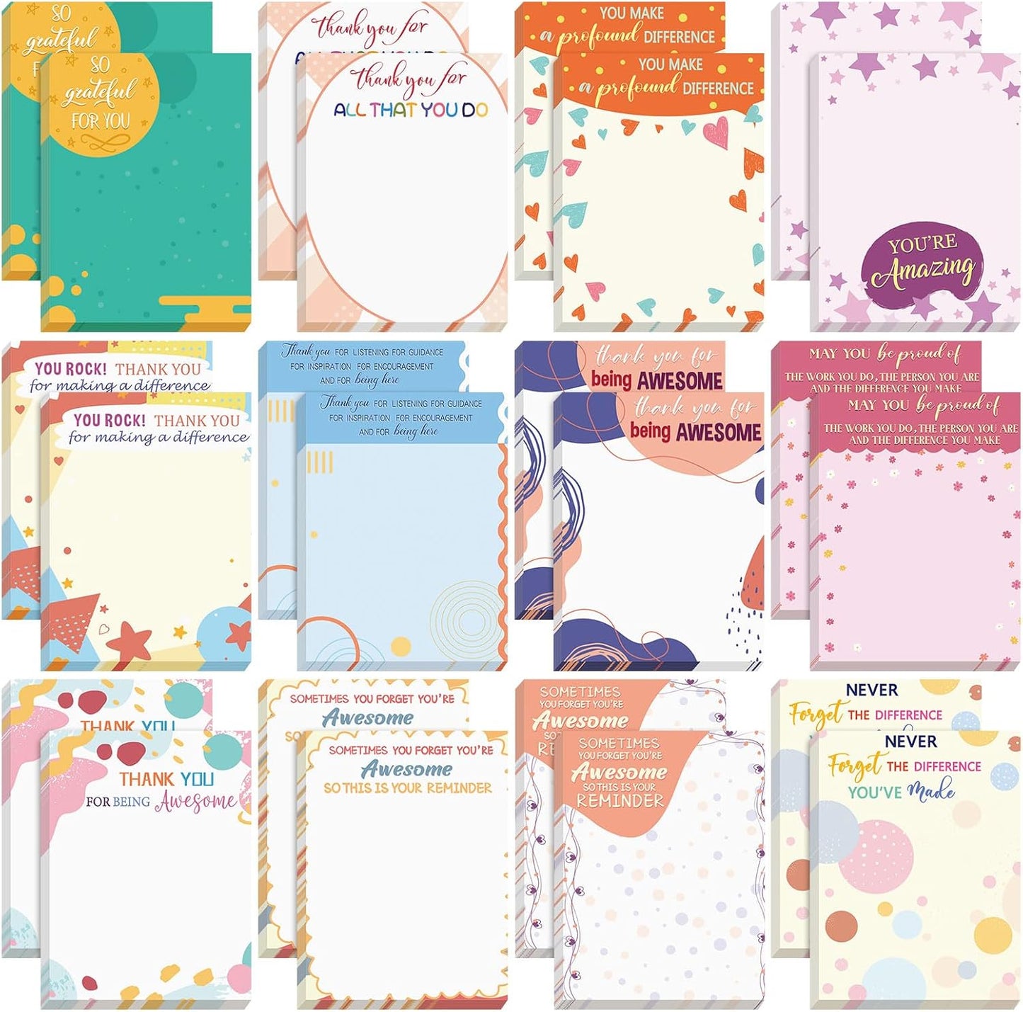 Yinder 24 Pack Inspirational Sticky Notes Motivational Notepads Appreciation Sticky Notes Funny Memo Pads Positive Note Bulk 3 x 4 Gift for Women Nurse Teacher Office Supplies(Black,Inspirational)