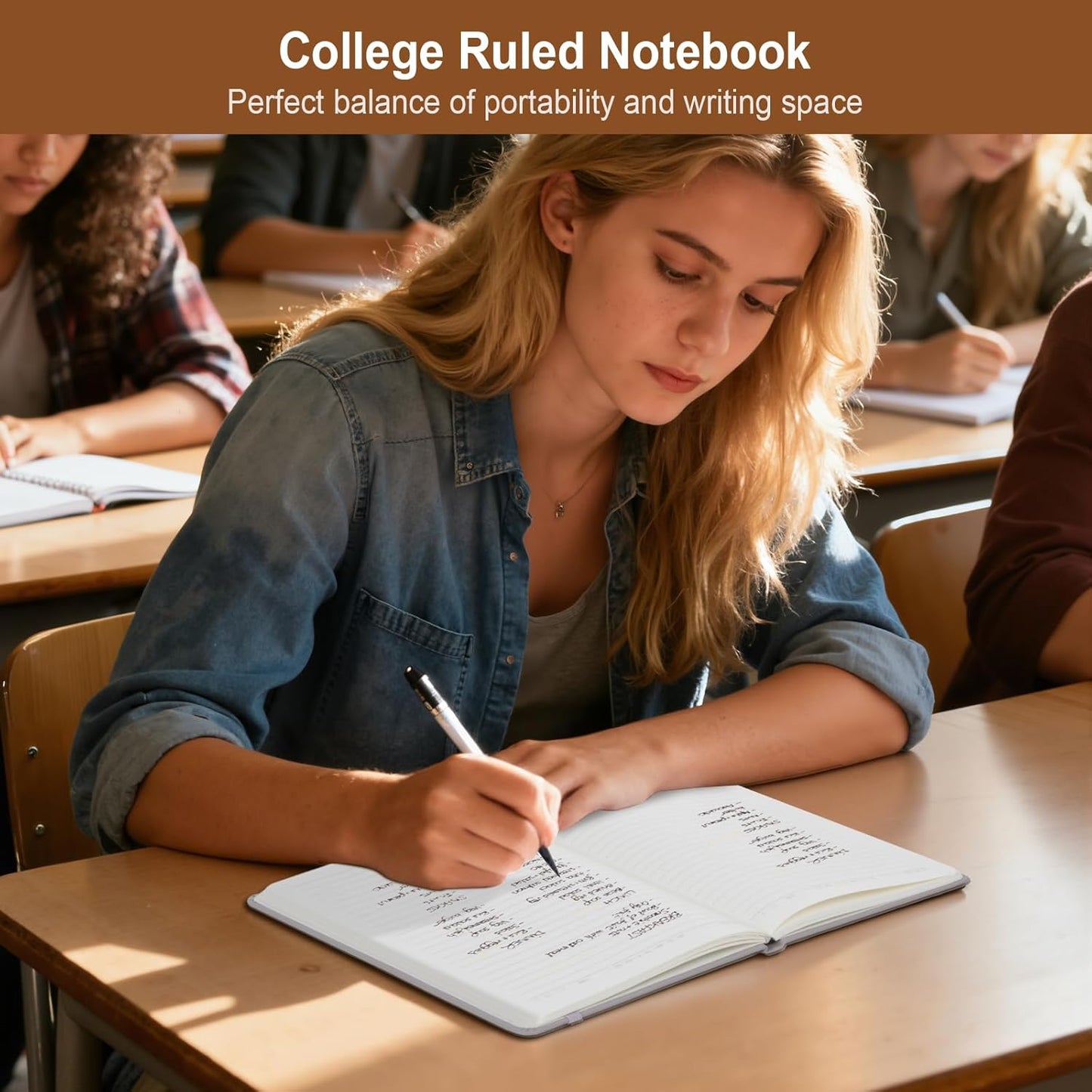 ViVin Lined Journal Notebooks for Work, 192 Pages, Medium 5.5 x 8.3 inch, College Ruled, A5 Hardcover Journaling Notebooks for Writing, 8 Pack Bulk,Black