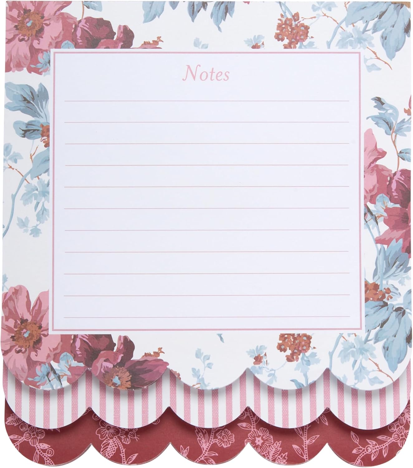 Laura Ashley 3-in-1 Scalloped Edge Layered Notepad – 6.5 x 7.5 Inch Writing Pad with 150 Lined Tear-Off Sheets, Elegant Heirloom Cottage Stationery, Glue-Bound with Sturdy Backboard