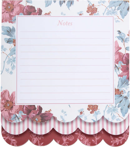 Laura Ashley 3-in-1 Scalloped Edge Layered Notepad – 6.5 x 7.5 Inch Writing Pad with 150 Lined Tear-Off Sheets, Elegant Heirloom Cottage Stationery, Glue-Bound with Sturdy Backboard