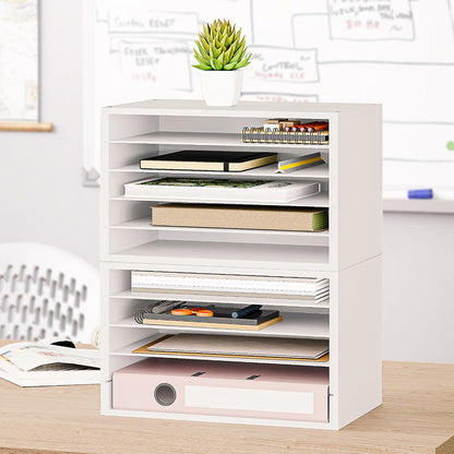 Ballucci 4-Tier Paper Organizer for Desk, Stackable Tray, Desk Storage Organizer Shelves, Stacking Letter Paper Tray Sorter for Classroom Office, Black