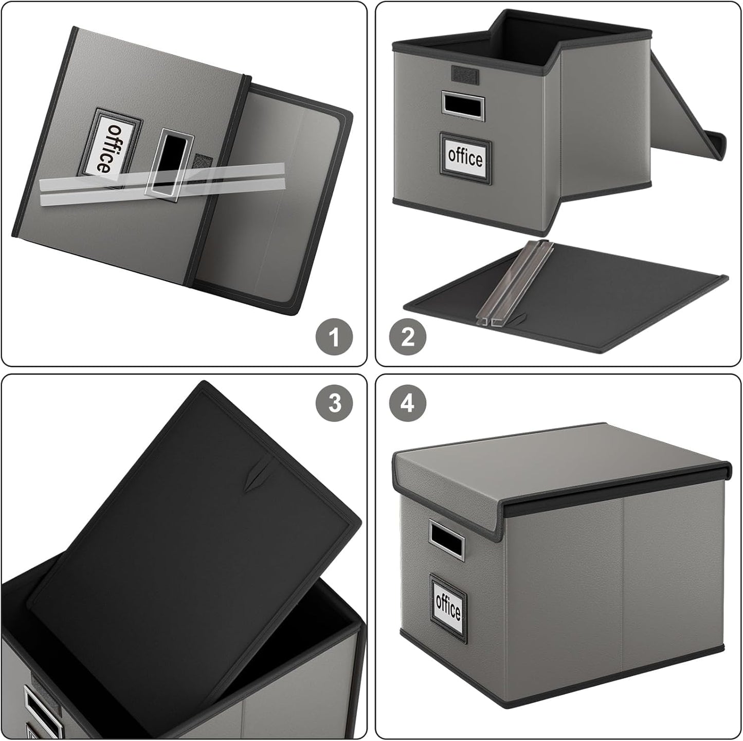 Huolewa Upgraded Portable File Organizer Box with Lid, Collapsible Linen Hanging Filing Storage Boxes with Plastic Slides, Decorative Home/Office Filing System Box for File and Folders Storage (Gray)