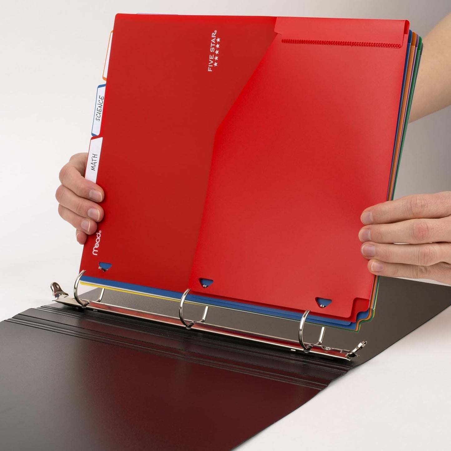 Five Star 8-Tab Binder Pocket Dividers, Plastic Tabbed Divider with Pocket, 9-3/4" x 11", 3-Hole Punched, 8 Count, Assorted Colors (201590)