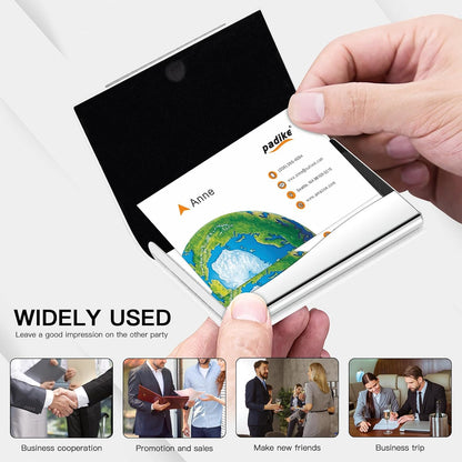 Padike Business Card Holder/ Case Professional PU Leather & Stainless Steel Multi Wallet Credit Card ID Case/Holder for Men & Women. (Black)