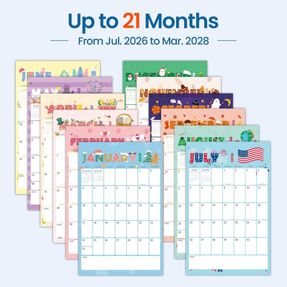 SUNEE 2026 Wall Calendar Large 22.75"x15.5", 21 Month Calendar (Ends December 2027), Vertical Extra Large, Seasons Color