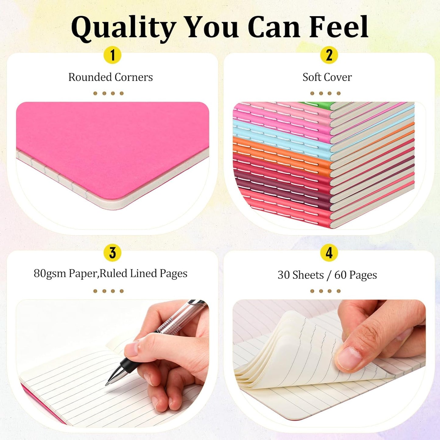 Handepo 100 Pack A5 Composition Notebooks 72 Pages/36 Sheets Ruled Lined Composition Kraft Notebooks Bulk Soft Cover Journals Travel Memo for Students Classroom Office Supplies(a5, Colourful)