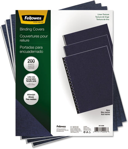 Fellowes Linen Presentation Covers, Letter, Navy, 200 Pack (52098)