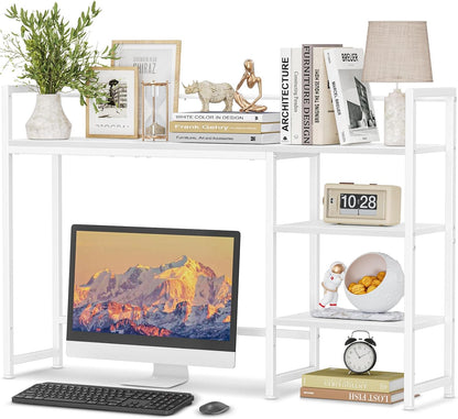 Snughome Desk Shelf, 38.6" Desktop Organizer Shelf, Desk Hutch for Computer Monitor, 4 Tier Desk Display Rack, Wood Desktop Bookshelf Storage Rack for Home Office Dorm, Rustic Brown | Desk Hutch, Computer Monitor, Desktop Display Rack, Home Office Dorm