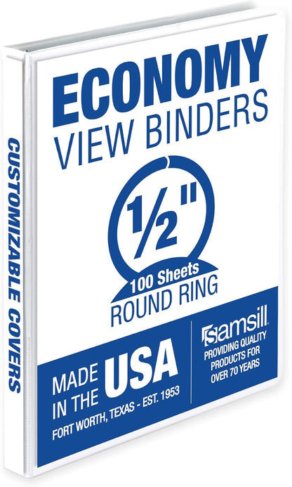 Samsill 1.5 Inch 3 Ring Binders, Economy Round Ring, Clear View Cover, 325 Sheet Capacity - for School, Home, Office - White, 4 Pack