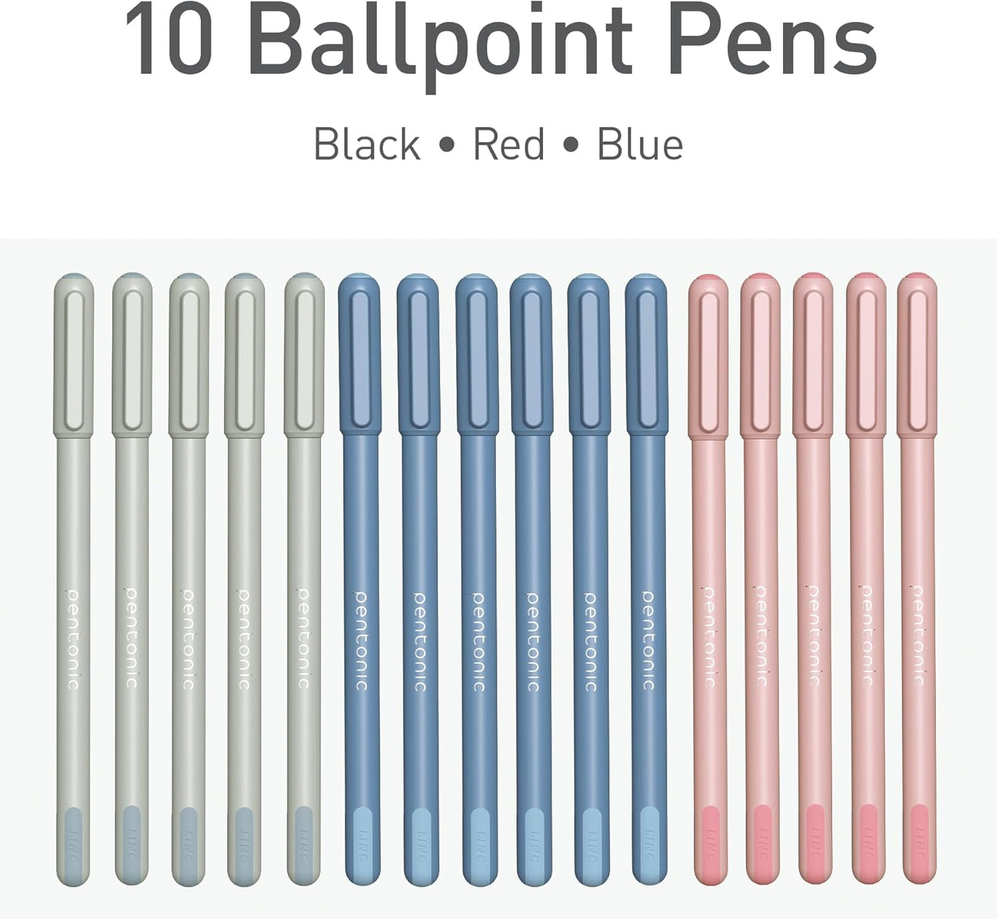 Pentonic Ballpoint Pens, 10 Count, Frosted Pale Gray Barrel with Black Ink, 0.7 mm Fine Point, Smooth Writing For Journaling & Note Taking (PEN13086)