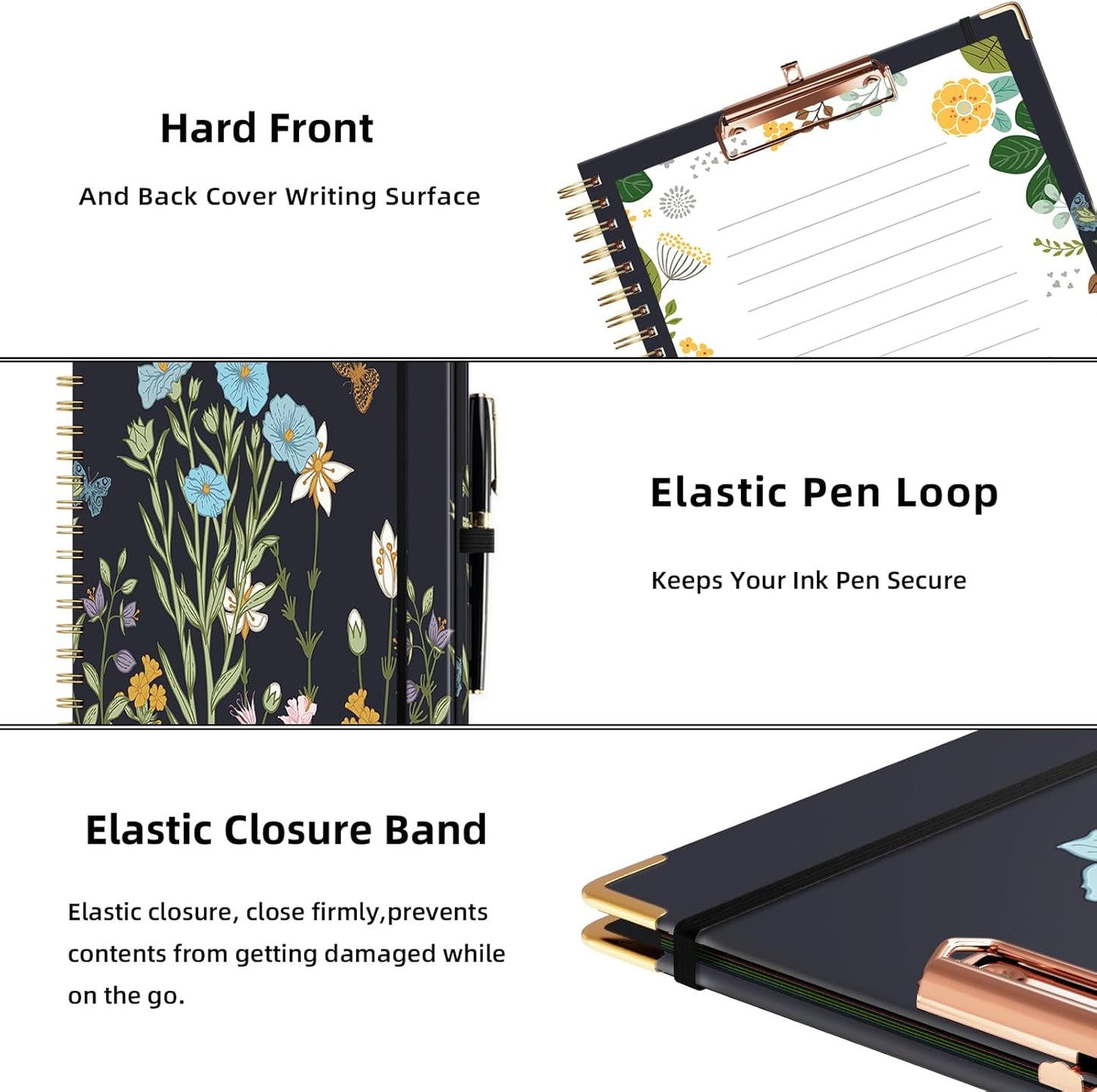 Ospelelf Clipboard with Storage 8.5 X 11，Padfolio Organizer, Spiral Portfolio Letter Size with Notepad, Pen Holder, 5 Extra Folder Divider Pages, Elastic Closure Nurse Office Essentials (Polka Dots)