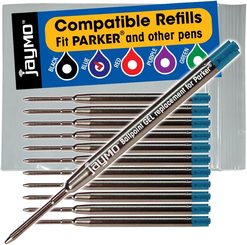 Jaymo Replacement for Parker 30525PP/30526PP and Bastion - Measures 3.875 in / 98 mm Long - G2 Gel Ballpoint Pen Refill - 2 Black + 2 Blue + Red + Purple
