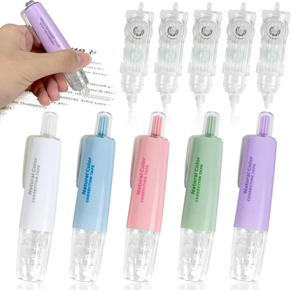 5pcs White Out Correction Tape with 5pcs Replacement Whiteout Tape, Retractable Correction Tape for School, Mini Cute Refillable White Out Tape Pens for Office Note Taking Supplies