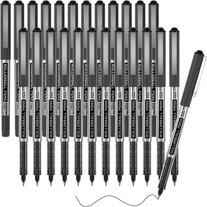 Shuttle Art RollerBall Pens, 25 Pack Black Fine Point Roller Ball Pens, 0.5mm Liquid Ink Pens for Writing Journaling Taking Notes School Office