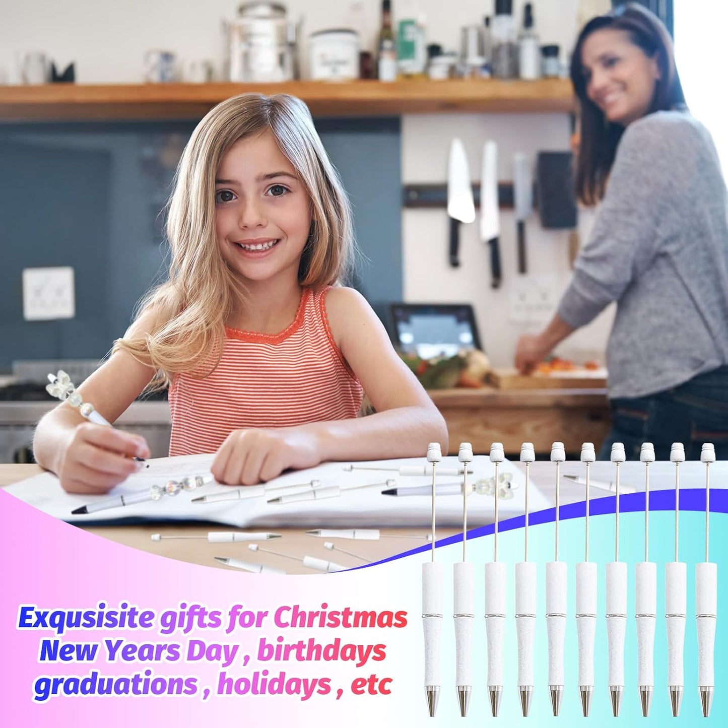150 Pieces DIY Beadable Pen Kit – 50 Plastic Ballpoint Pens with Refills & Bags, Beads Not Included – School Supplies, Office Accessories & Craft Gifts for Students & Teachers (Multicolor)