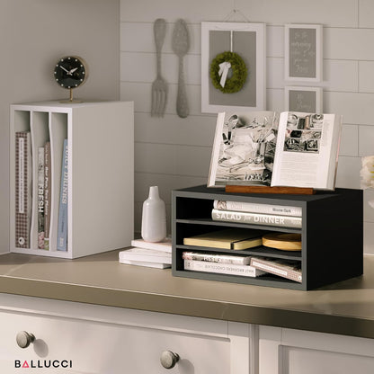 Ballucci 4-Tier Paper Organizer for Desk, Stackable Tray, Desk Storage Organizer Shelves, Stacking Letter Paper Tray Sorter for Classroom Office, Black