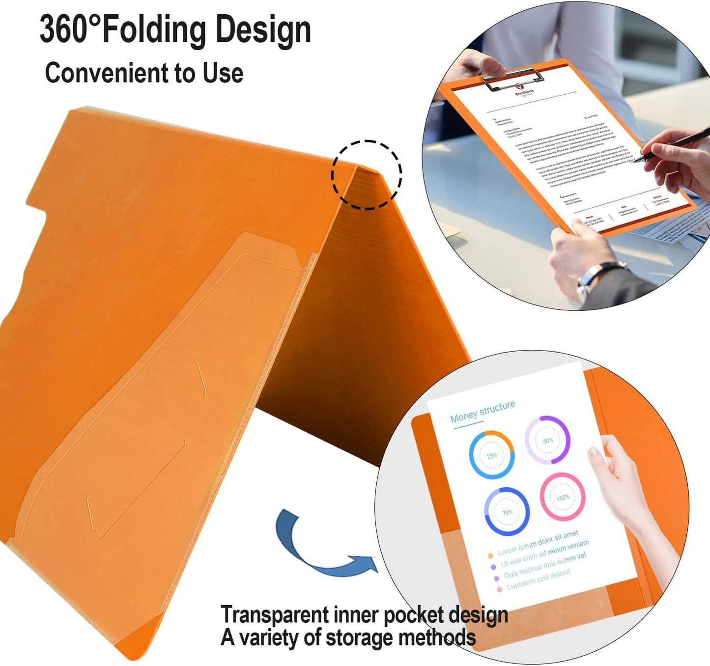 Clipboard Folder, A4 Foldable Clipboards with Pocket, File Cover Office Folder Clipboard, 360 Degree Foldable Storage Clipboards for Office, School or Medical Field, Blue